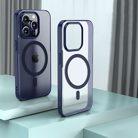 Carcasa Bumper Funda Silicona Transparente con Mag-Safe Magnetic QC1 para Apple iPhone 13 Pro Max Azul