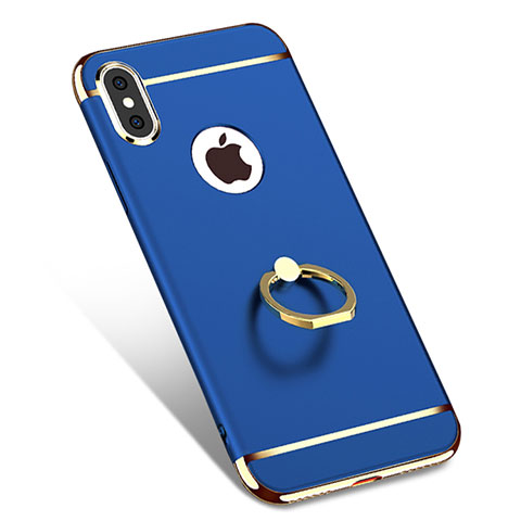 Carcasa Bumper Lujo Marco de Metal y Plastico con Anillo de dedo Soporte F02 para Apple iPhone Xs Max Azul