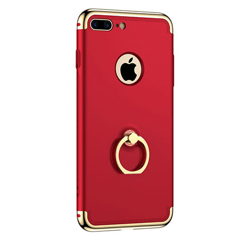 Carcasa Bumper Lujo Marco de Metal y Plastico con Anillo de dedo Soporte para Apple iPhone 8 Plus Rojo