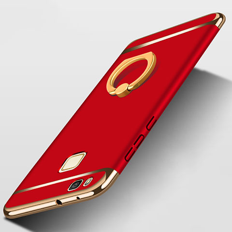 Carcasa Bumper Lujo Marco de Metal y Plastico con Anillo de dedo Soporte para Huawei G9 Lite Rojo