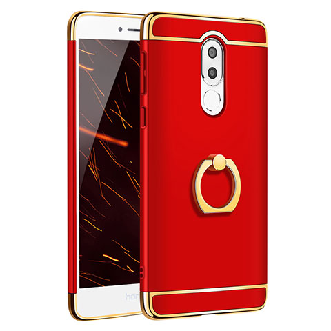 Carcasa Bumper Lujo Marco de Metal y Plastico con Anillo de dedo Soporte para Huawei GR5 (2017) Rojo