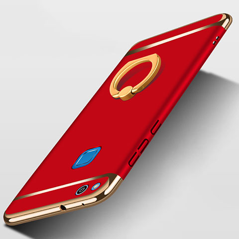 Carcasa Bumper Lujo Marco de Metal y Plastico con Anillo de dedo Soporte para Huawei Honor 8 Lite Rojo