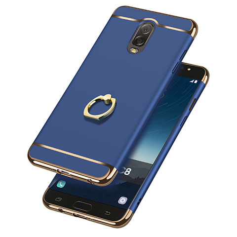 Carcasa Bumper Lujo Marco de Metal y Plastico con Anillo de dedo Soporte para Samsung Galaxy J7 Plus Azul