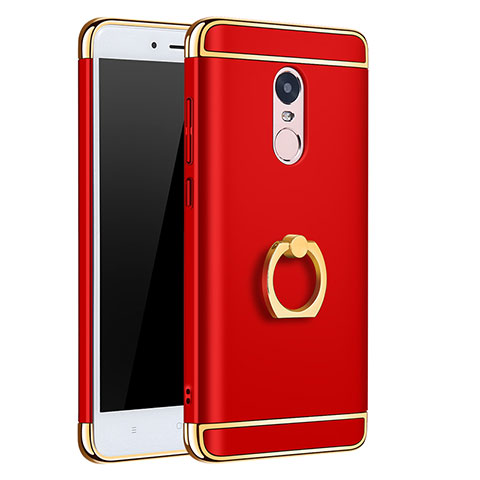 Carcasa Bumper Lujo Marco de Metal y Plastico con Anillo de dedo Soporte para Xiaomi Redmi Note 4X Rojo
