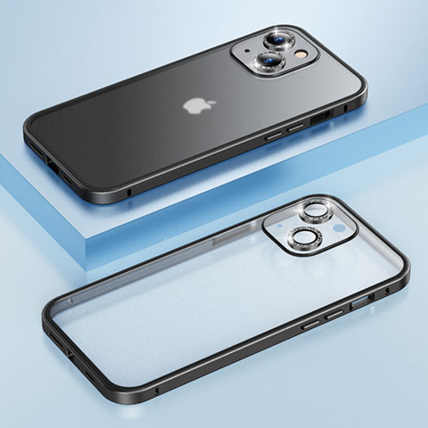 Carcasa Bumper Lujo Marco de Metal y Plastico Funda Bling-Bling LF1 para Apple iPhone 14 Negro