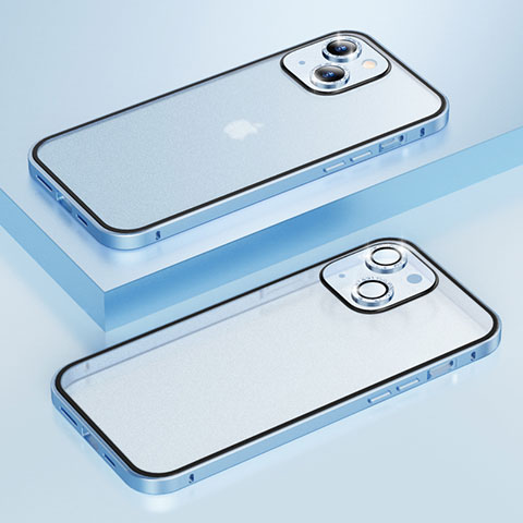 Carcasa Bumper Lujo Marco de Metal y Plastico Funda Bling-Bling LF1 para Apple iPhone 14 Plus Azul