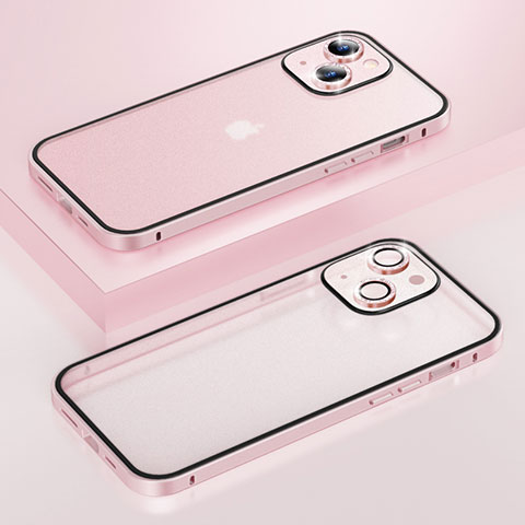 Carcasa Bumper Lujo Marco de Metal y Plastico Funda Bling-Bling LF1 para Apple iPhone 14 Plus Oro Rosa