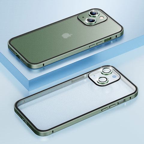 Carcasa Bumper Lujo Marco de Metal y Plastico Funda Bling-Bling LF1 para Apple iPhone 14 Verde