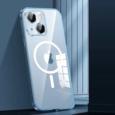 Carcasa Bumper Lujo Marco de Metal y Plastico Funda con Mag-Safe Magnetic JL1 para Apple iPhone 14 Azul