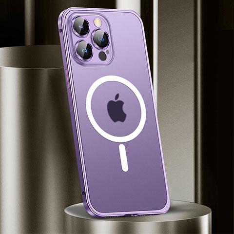 Carcasa Bumper Lujo Marco de Metal y Plastico Funda con Mag-Safe Magnetic JL2 para Apple iPhone 13 Pro Morado