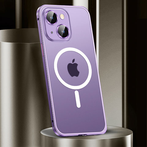 Carcasa Bumper Lujo Marco de Metal y Plastico Funda con Mag-Safe Magnetic JL2 para Apple iPhone 14 Plus Morado
