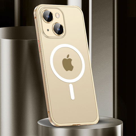 Carcasa Bumper Lujo Marco de Metal y Plastico Funda con Mag-Safe Magnetic JL2 para Apple iPhone 14 Plus Oro