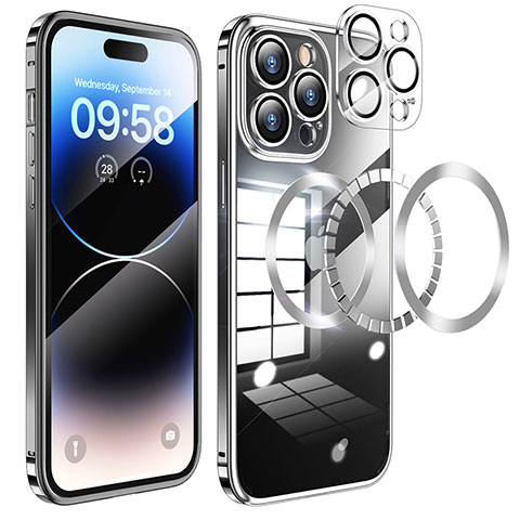 Carcasa Bumper Lujo Marco de Metal y Plastico Funda con Mag-Safe Magnetic LF3 para Apple iPhone 15 Pro Max Negro