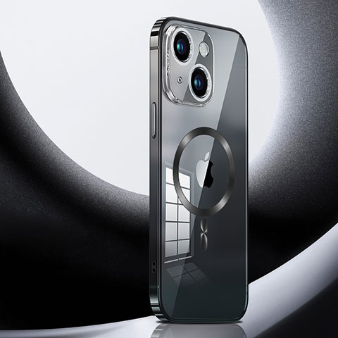 Carcasa Bumper Lujo Marco de Metal y Plastico Funda con Mag-Safe Magnetic LK3 para Apple iPhone 13 Negro