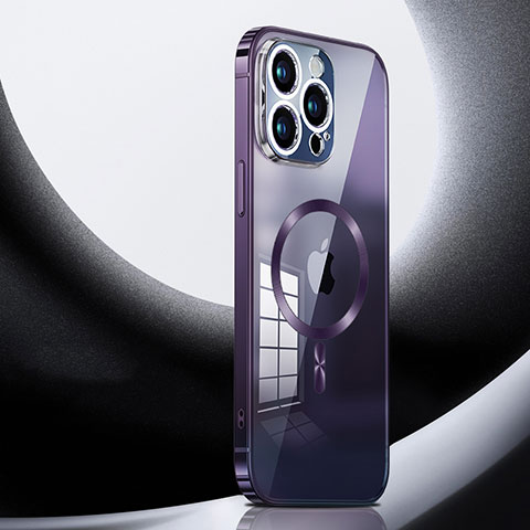 Carcasa Bumper Lujo Marco de Metal y Plastico Funda con Mag-Safe Magnetic LK3 para Apple iPhone 13 Pro Max Morado