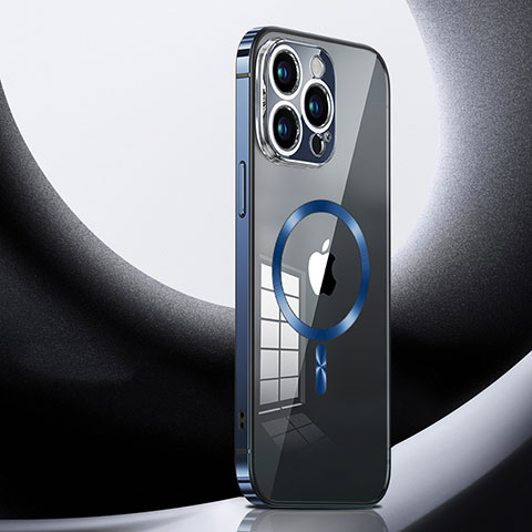 Carcasa Bumper Lujo Marco de Metal y Plastico Funda con Mag-Safe Magnetic LK3 para Apple iPhone 14 Pro Azul