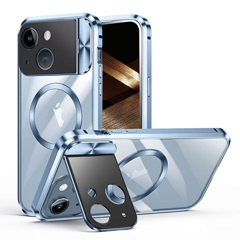 Carcasa Bumper Lujo Marco de Metal y Plastico Funda con Mag-Safe Magnetic LK4 para Apple iPhone 14 Plus Azul