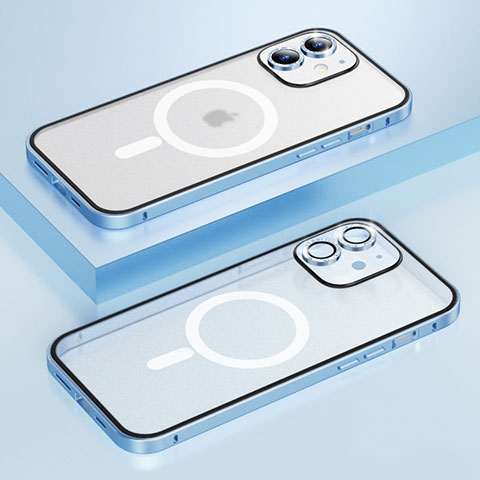 Carcasa Bumper Lujo Marco de Metal y Plastico Funda con Mag-Safe Magnetic QC1 para Apple iPhone 12 Azul