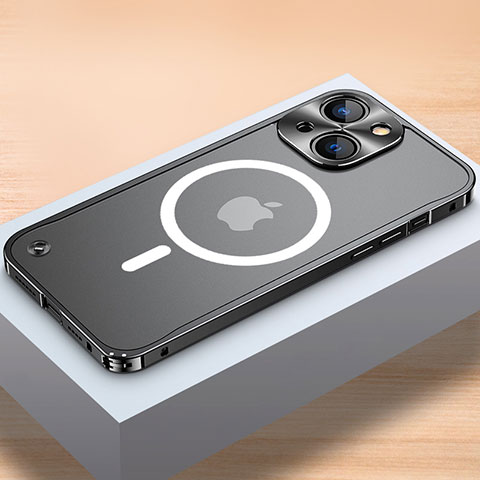Carcasa Bumper Lujo Marco de Metal y Plastico Funda con Mag-Safe Magnetic QC1 para Apple iPhone 14 Plus Negro