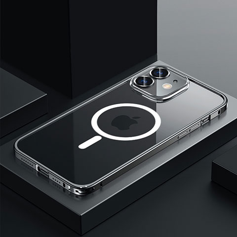 Carcasa Bumper Lujo Marco de Metal y Plastico Funda con Mag-Safe Magnetic QC3 para Apple iPhone 12 Negro