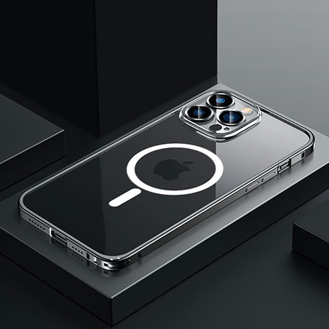 Carcasa Bumper Lujo Marco de Metal y Plastico Funda con Mag-Safe Magnetic QC3 para Apple iPhone 12 Pro Max Negro