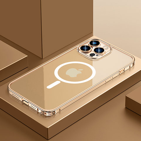 Carcasa Bumper Lujo Marco de Metal y Plastico Funda con Mag-Safe Magnetic QC3 para Apple iPhone 12 Pro Max Oro