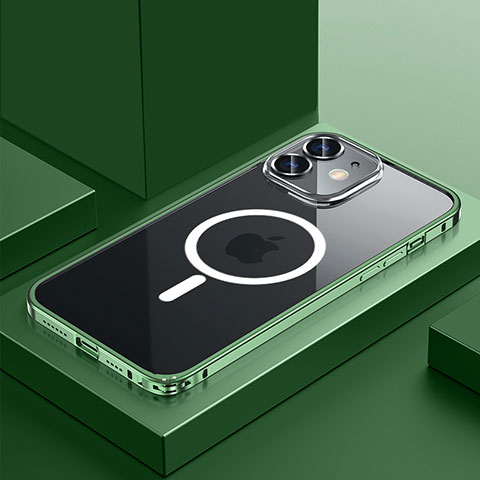Carcasa Bumper Lujo Marco de Metal y Plastico Funda con Mag-Safe Magnetic QC3 para Apple iPhone 12 Verde