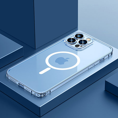 Carcasa Bumper Lujo Marco de Metal y Plastico Funda con Mag-Safe Magnetic QC3 para Apple iPhone 13 Pro Azul