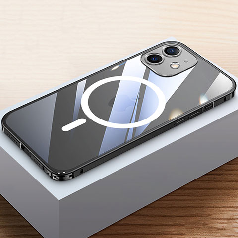 Carcasa Bumper Lujo Marco de Metal y Plastico Funda con Mag-Safe Magnetic QC4 para Apple iPhone 12 Negro