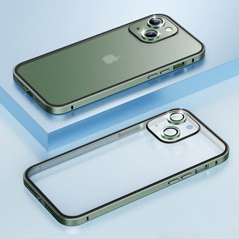 Carcasa Bumper Lujo Marco de Metal y Plastico Funda LF3 para Apple iPhone 14 Plus Verde