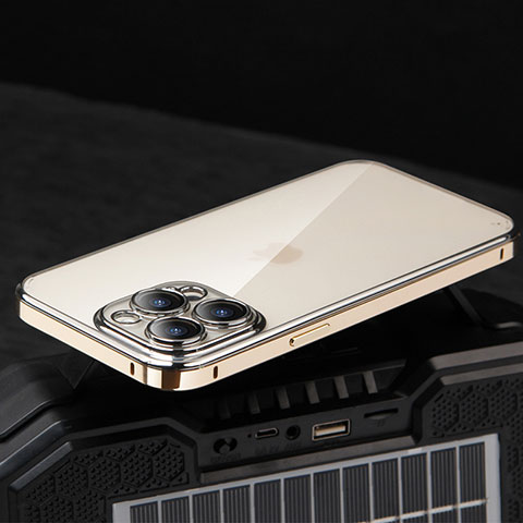 Carcasa Bumper Lujo Marco de Metal y Plastico Funda LF5 para Apple iPhone 13 Pro Oro