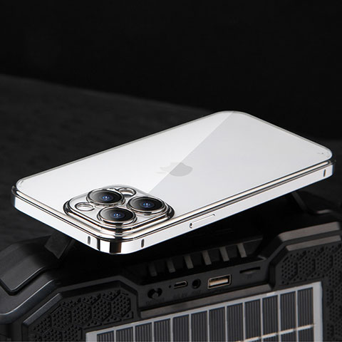 Carcasa Bumper Lujo Marco de Metal y Plastico Funda LF5 para Apple iPhone 13 Pro Plata