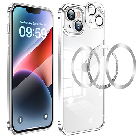 Carcasa Bumper Lujo Marco de Metal y Plastico Funda LF5 para Apple iPhone 14 Plus Plata