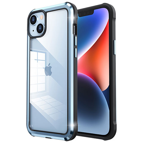 Carcasa Bumper Lujo Marco de Metal y Plastico Funda LF6 para Apple iPhone 14 Azul