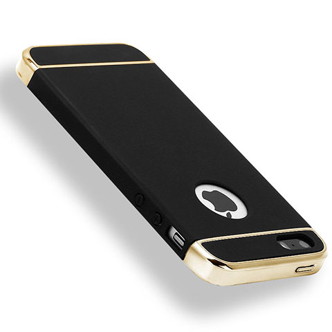 Carcasa Bumper Lujo Marco de Metal y Plastico Funda M01 para Apple iPhone 5S Negro