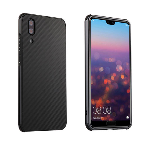 Carcasa Bumper Lujo Marco de Metal y Plastico Funda M01 para Huawei P20 Negro