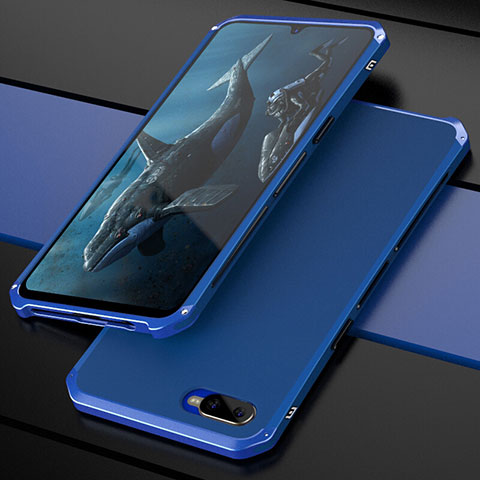 Carcasa Bumper Lujo Marco de Metal y Plastico Funda M01 para Oppo K1 Azul