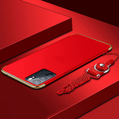 Carcasa Bumper Lujo Marco de Metal y Plastico Funda para Oppo Reno6 Pro 5G India Rojo