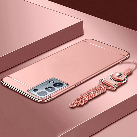 Carcasa Bumper Lujo Marco de Metal y Plastico Funda para Oppo Reno6 Pro 5G Oro Rosa