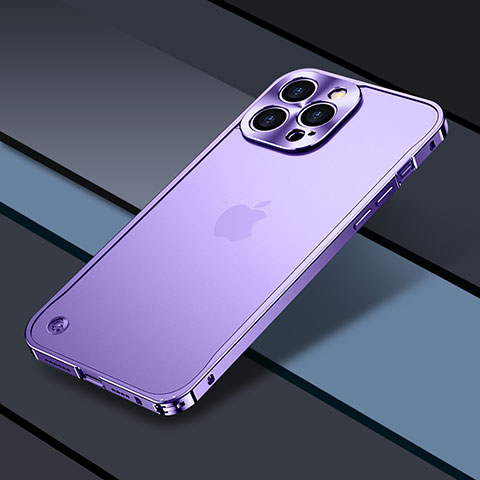 Carcasa Bumper Lujo Marco de Metal y Plastico Funda QC1 para Apple iPhone 13 Pro Max Morado