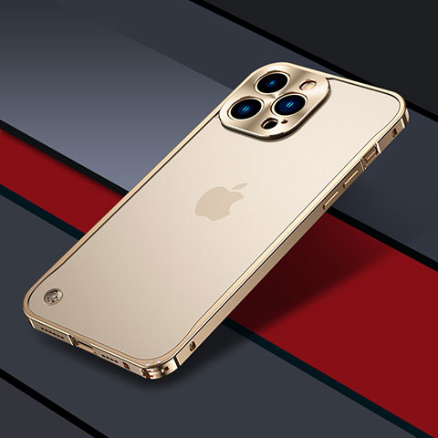 Carcasa Bumper Lujo Marco de Metal y Plastico Funda QC1 para Apple iPhone 13 Pro Max Oro