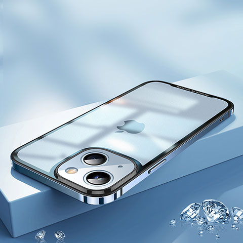 Carcasa Bumper Lujo Marco de Metal y Plastico Funda QC2 para Apple iPhone 14 Azul