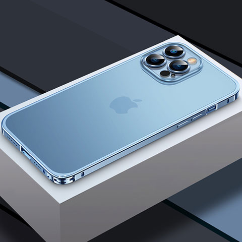 Carcasa Bumper Lujo Marco de Metal y Plastico Funda QC3 para Apple iPhone 13 Pro Azul