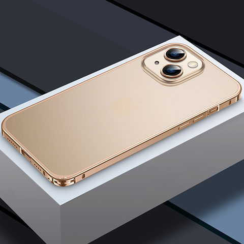 Carcasa Bumper Lujo Marco de Metal y Plastico Funda QC3 para Apple iPhone 14 Plus Oro