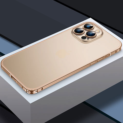 Carcasa Bumper Lujo Marco de Metal y Plastico Funda QC3 para Apple iPhone 14 Pro Oro
