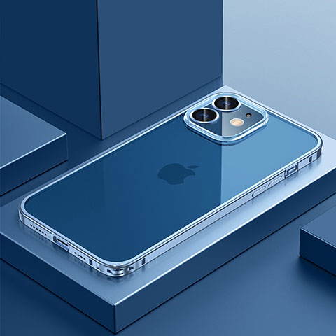 Carcasa Bumper Lujo Marco de Metal y Plastico Funda QC4 para Apple iPhone 12 Azul