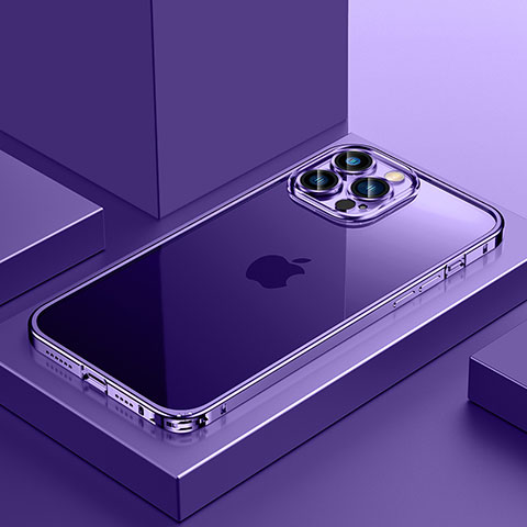 Carcasa Bumper Lujo Marco de Metal y Plastico Funda QC4 para Apple iPhone 12 Pro Max Morado