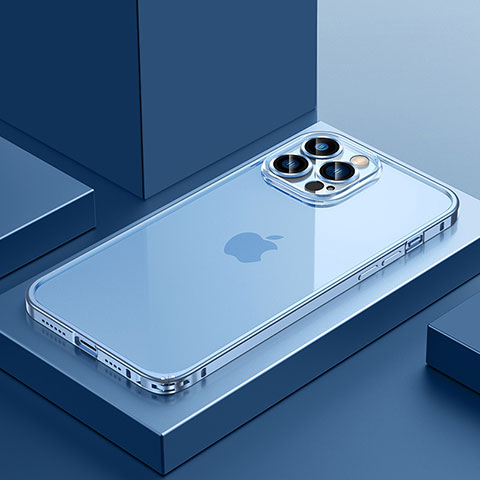 Carcasa Bumper Lujo Marco de Metal y Plastico Funda QC4 para Apple iPhone 13 Pro Azul