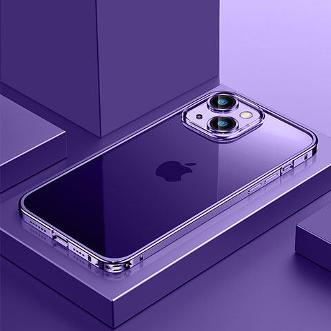 Carcasa Bumper Lujo Marco de Metal y Plastico Funda QC4 para Apple iPhone 14 Morado