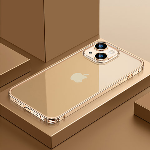 Carcasa Bumper Lujo Marco de Metal y Plastico Funda QC4 para Apple iPhone 14 Oro